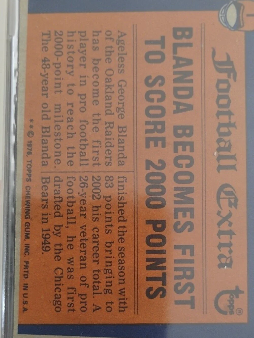 1976 Topps George Blanda 1975 Record Breaker Football Card